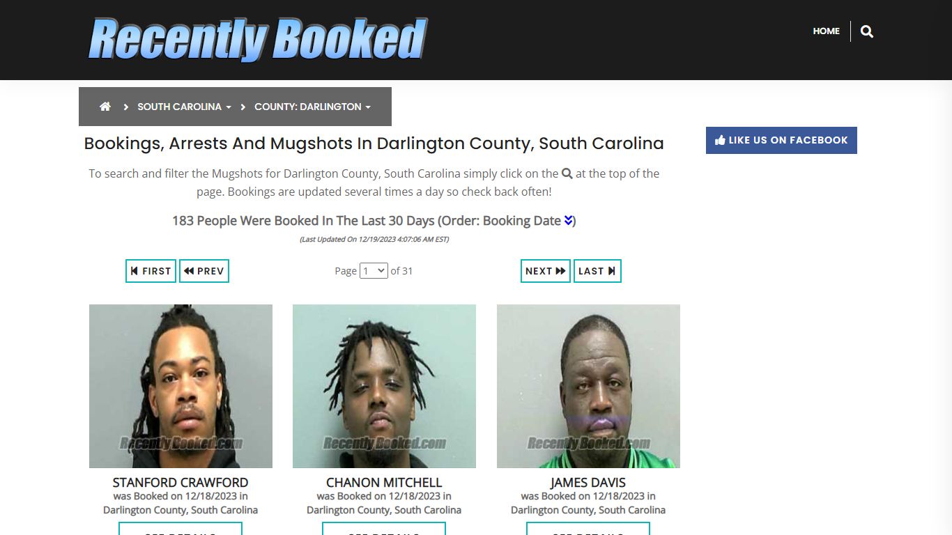 Bookings, Arrests and Mugshots in Darlington County, South Carolina